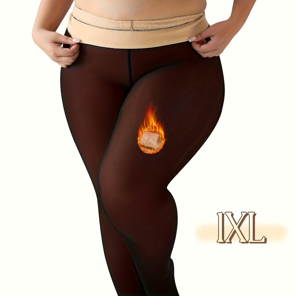 1pc Collants de Inverno Quentes para Mulher Plus Size com Forro de Lã Grossa - Meias de Calças de 220G com Costura Frontal e Traseira, Cor Sólida, 0XL-3XL, Lavar à Mão Apenas, Confortáveis e Elegantes para Roupa Casual, Leggings de Inverno, Design Sem Costuras, Textura Suave