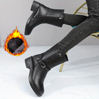 Botas Femininas de Cano Médio, Botinhas Curtas Forradas com Pelúcia para Aquecimento no Inverno