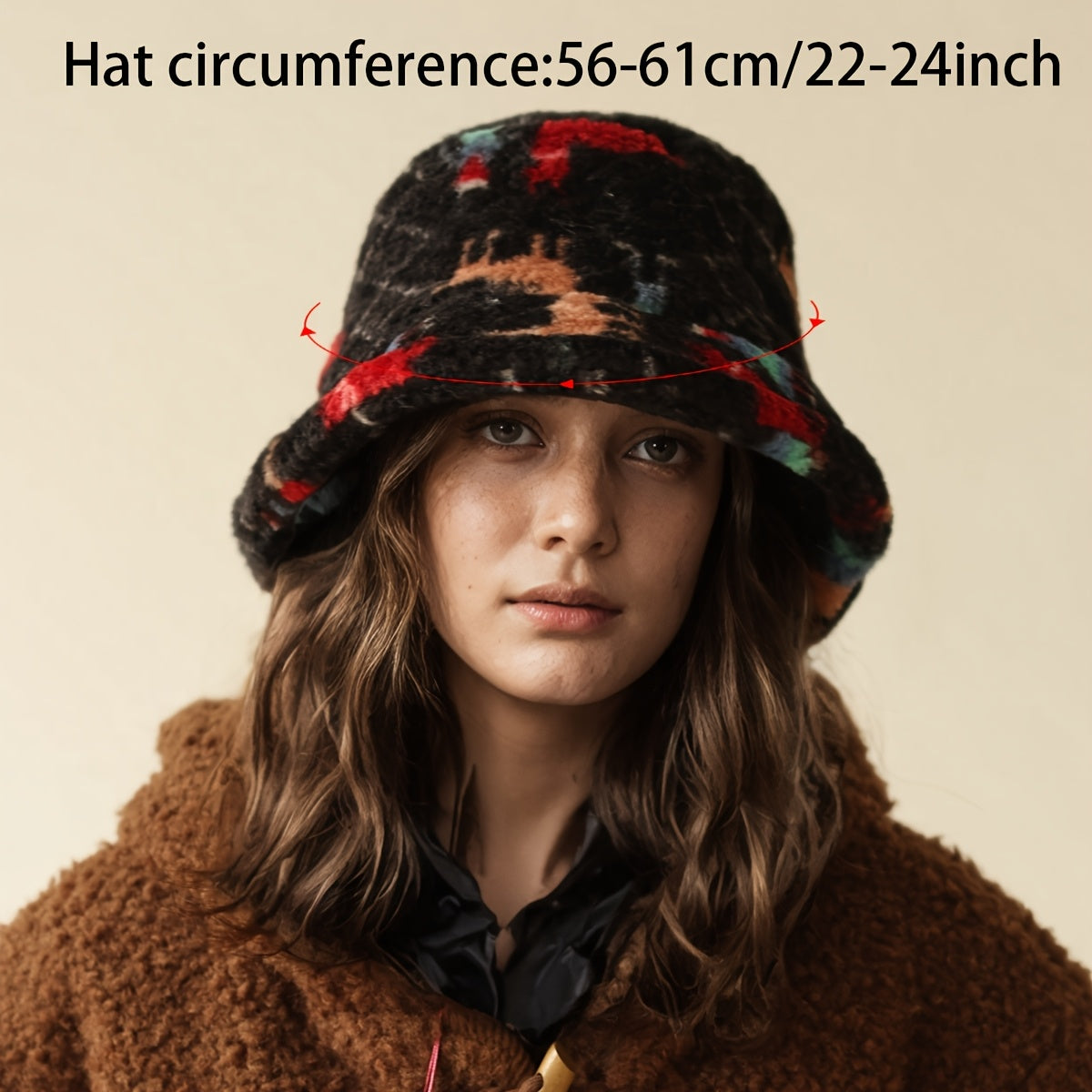 1pc Chapéu de Pescador Feminino - Chapéu Balde Leve e Quente para o Inverno com Estampa Aleatória, Pele Sintética Macia, Ajustável 55.88-60.96 cm para Natal & Uso Diário, Design Facial, Chapéus de Inverno, Acessório Festivo, Padrão Tiedye