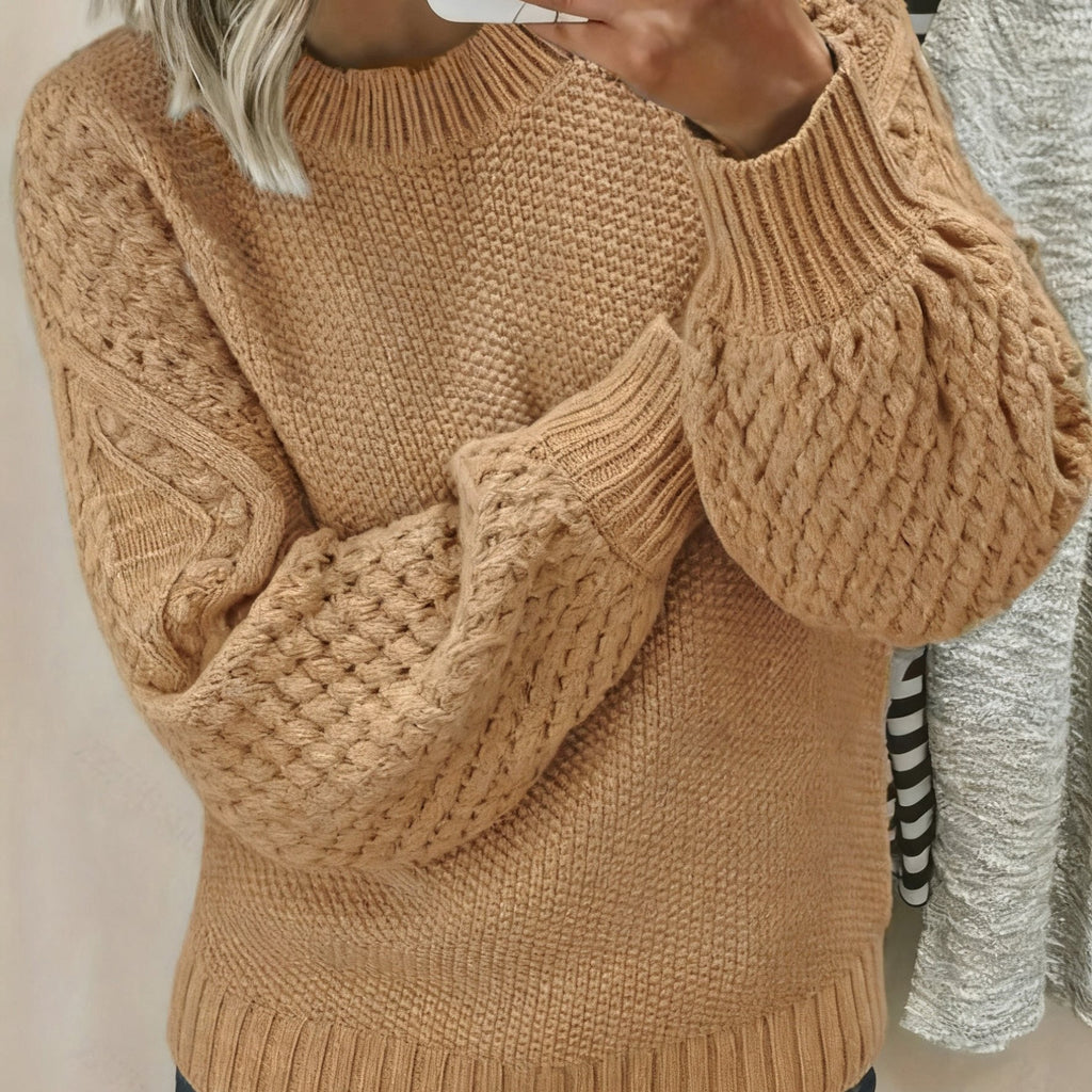 Chic Oversized Knit Sweater for Women - Soft Pink Lantern Sleeves
