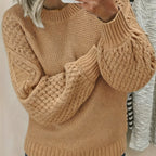 Chic Oversized Knit Sweater for Women - Soft Pink Lantern Sleeves