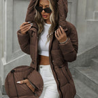 Chic Puffer Coat - Warm Hooded Mid-Length Elegance